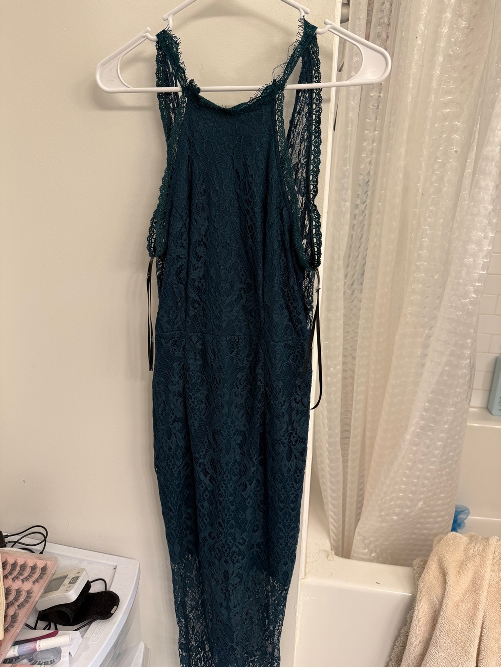 Lulu's Teal Lace Maxi Dress with Crochet Straps